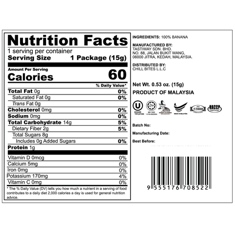 ALOR Freeze Dried Banana, 15g (6 or 12 packs)