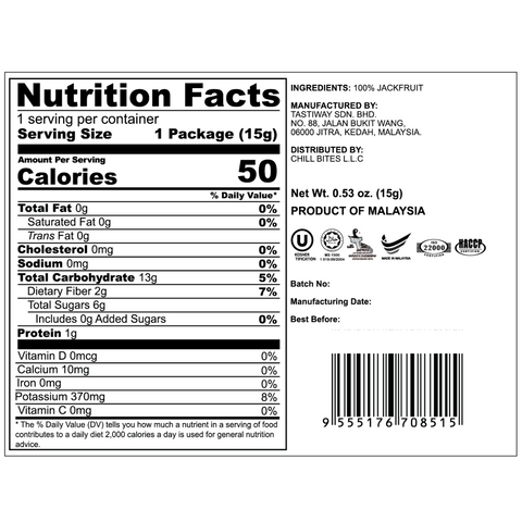 ALOR Freeze Dried Jackfruit, 15g (6 or 12 packs)