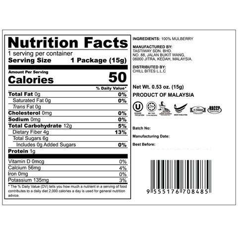ALOR Freeze Dried Mulberry, 15g (6 or 12 packs)