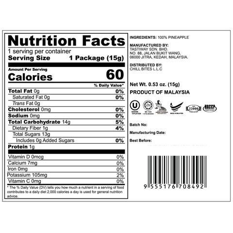 ALOR Freeze Dried Pineapple, 15g (6 or 12 packs)