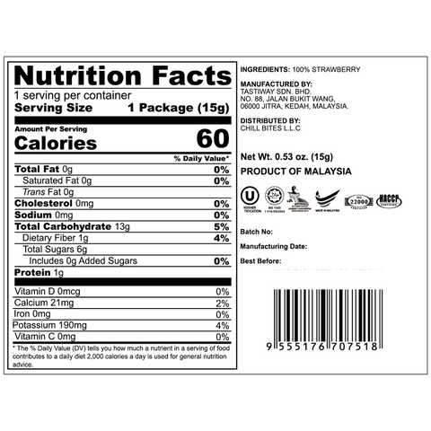 ALOR Freeze Dried Strawberry, 15g (6 or 12 packs)