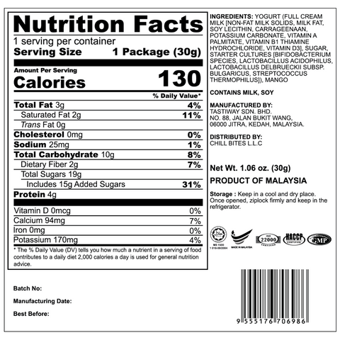 ALOR Freeze Dried Yogurt Mango, 30g (3 or 6 packs)