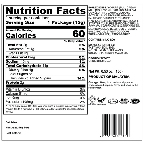 ALOR Freeze Dried Yogurt Strawberry, 15g (6 or 12 packs)