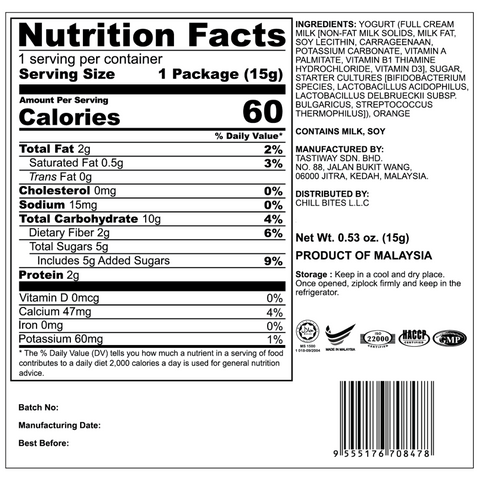 ALOR Freeze Dried Yogurt Orange, 15g(6 or 12 packs)